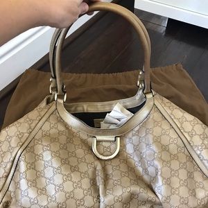 Gucci Gold Copper Tote GG Logo Womens Handbag
